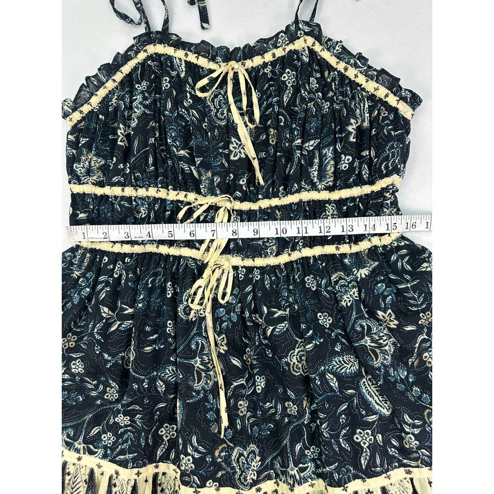 NWT Christian Lacroix Dark Blue Floral Cream Trim Midi Dress Size L - Picture 11 of 12